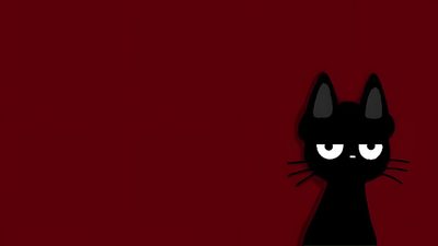 a black cat with white eyes and long whiskers stands in front of a red background Halloween Red 4k Notebook 1920x1080, Nice Keyboard, Lockscreen Laptop Hd, Laptop Pfp Aesthetic, maroon