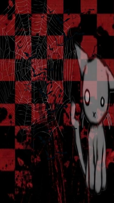 an image of a cartoon cat on a checkered background with spiderweaves Scenecore Halloween Scene, Emocore Background, Emo 2000s, Emo Halloween, Scenecore Halloween, black
