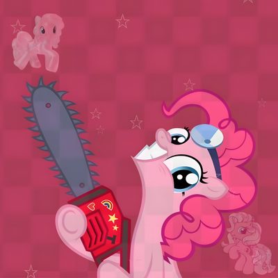 the pinkie is holding a large knife in her hand and looking at it's face Pinkie Pie Halloween Pinkie Exe, Horror Pinkie Pie, Pinkie Pie Terror, Cupcakes Pinkie Pie, indian red