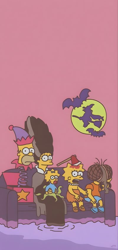 the simpsons family is watching tv together Simpsons Halloween Simpsons The Shining, Spooky Halloween Iphone, Vintage Simpsons, rosy brown