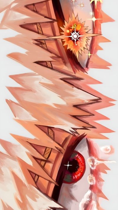 an artistic painting of a woman's face with red eyes and feathers on her head Bakugou Halloween My Hero Academia Fanart Bakugo, Fan Art Bakugo, Bakugou Stars, dark salmon