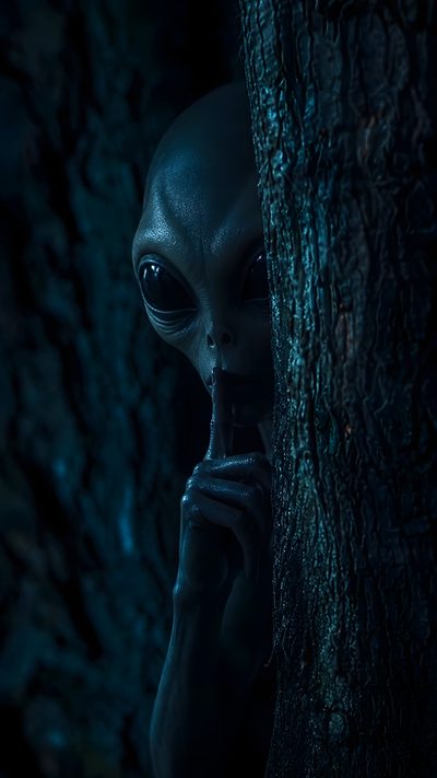 an alien is peeking out from behind a tree in the dark, with its eyes wide open Alien Halloween Alien Iphone, black