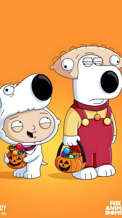 two cartoon dogs with pumpkins in their hands Family Guy Halloween Brian And Stewie Tattoo, Stewie Griffin Halloween, Brian Family Guy Profile Pic, coral