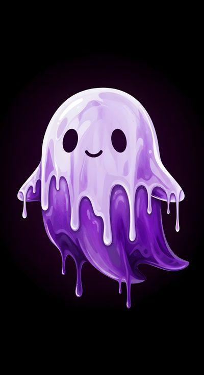 a purple ghost floating in the air with dripping paint on it's face and eyes Halloween Liquid Boo Printable And Purple Ghost, Neon Goth Aesthetic, Kawaii Ghost, Neon Ghost, black