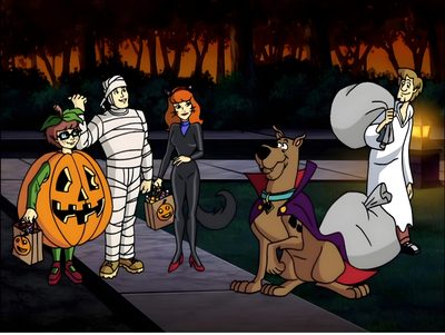 cartoon characters dressed up in costumes and holding pumpkins on a sidewalk at night time Scooby Doo Halloween Laptop Painted Pumpkins, Goblin King, Scooby Doo, Google Images, Desktop, Phone, black