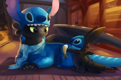 two cartoon characters sitting next to each other Halloween Toothless Toothless And Stitch, Lilo I Stitch, Disney Mignon, Art Disney, Hiccup, dark slate gray