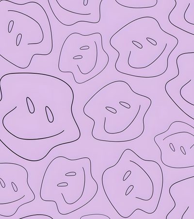 a purple background with black and white shapes on the bottom half of it, which has been drawn to look like faces Halloween Smiles Lavender Purple Abstract Smiley Face Pattern, Purple Background Smiley Art, Purple And White Swirl, thistle