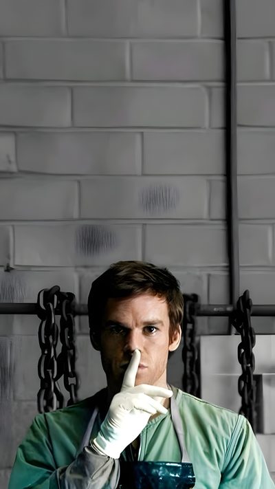 a man in green shirt and white gloves holding a cup with his finger to his nose Dexter Halloween Dex, Dexter Morgan, Bay Harbor Butcher, Dexter Show, Dexter Background, dim gray