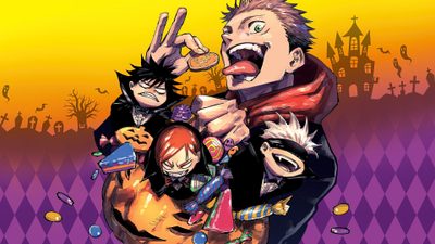 an image of anime characters in front of a halloween scene with pumpkins and jack - o'- lanterns Jujutsu Kaisen Halloween Jujustu Kaisen Halloween Pfp, Jujutsu Kaisen Halloween Pfp, Halloween Jujutsu Kaisen Icons, sienna