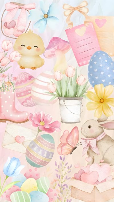 a painting of flowers, easter eggs and other items Halloween Easter Ideas Aesthetic Easter, Cute Preppy Easter, Easter Iphone, For Easter, antique white