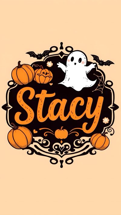 an orange and black sign that says stay with a ghost on it's head Halloween-themed Name Cute Halloween Ghost Design, Diy Halloween Decoration Inspiration, Halloween-themed Name Art, navajo white