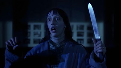 a woman holding a knife in the dark The Shining Laptop Halloween Shining Gif, The Shining Meme Gif, The Shining Gifs, black