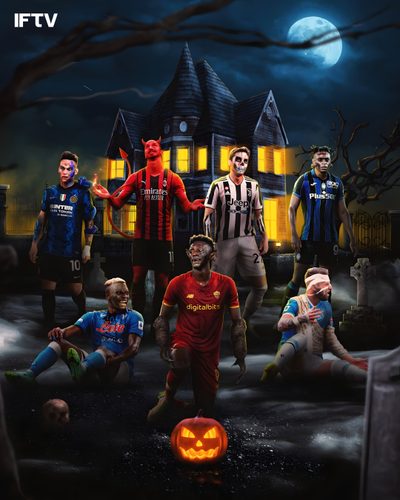 a group of people dressed in halloween costumes Football Halloween Psg Creative Football Club, Trio Celebration Football, Football Transfer Design, black