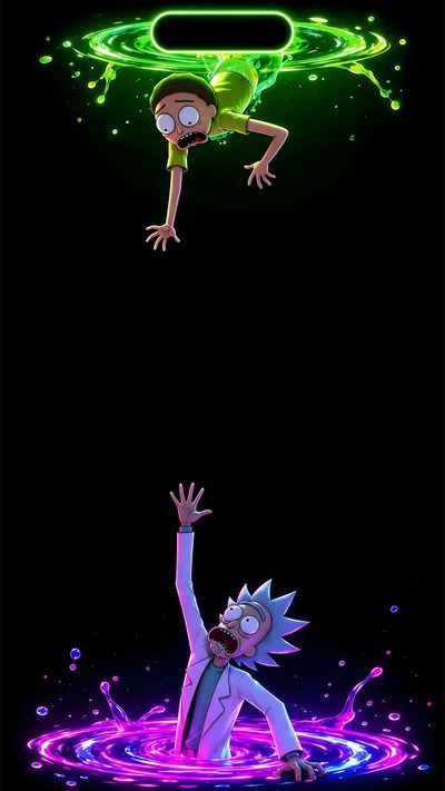 rick and mort in the dark with neon lights above them, as if they were floating on Rick And Morty Halloween Rick And Morty, Wubba Lubba Dub Dub, Minimal, Neon, Hd Backgrounds, Downloads, black