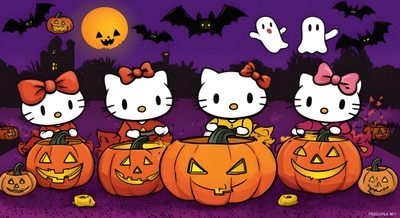 hello kitty halloween wallpaper with pumpkins and jack - o'- lanternes Hello Kitty Halloween Ipad Hello Kitty And Friends Halloween, Hello Kitty Fall Desktop, Fall Hello Kitty Laptop, dark slate gray