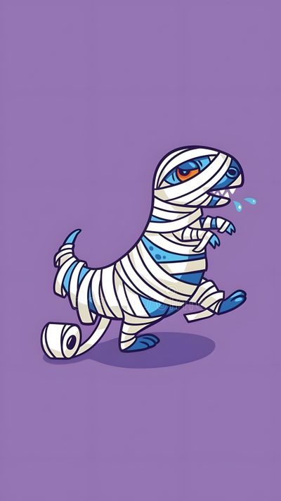 a cartoon character with bandages on it's body and legs, running through the air Halloween Dinosaur For Phone Fall Dinosaur, Autumn Dinosaur, Cute T Rex, Halloween Dinosaur Hd, medium purple