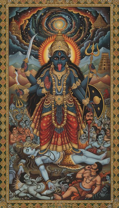 an image of the hindu god with many other deities around him and his body is shown Halloween Kali 2 Kalimata Images, Kali Ma, Kali Maa, Good Morning Happy Monday, dark olive green