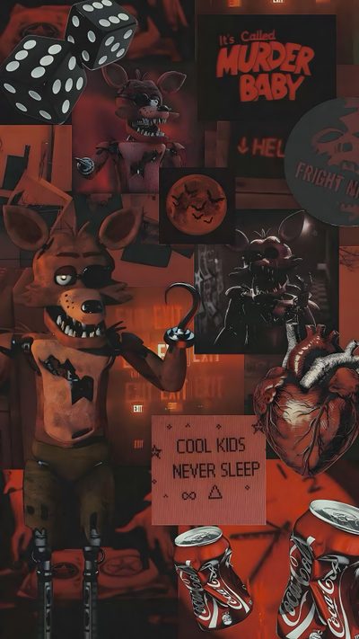 a collage of cartoon characters and signs Halloween Fnaf Fnaf Freddy, Backgrounds For Whatsapp, Aesthetic Horror, Fnaf Foxxy, Red Fnaf, dark slate gray