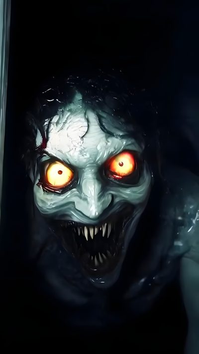 an evil looking monster with glowing eyes and fangs on his face is peeking out from behind a door Halloween Video Animal Gifs, Halloween Art, Halloween Costumes For Couples, Landscape Canvas, black