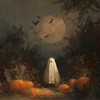 a painting of a ghost in the woods Art Halloween Halloween Art Skeleton, Ghost Painting, Halloween Masked Ball, dark slate gray