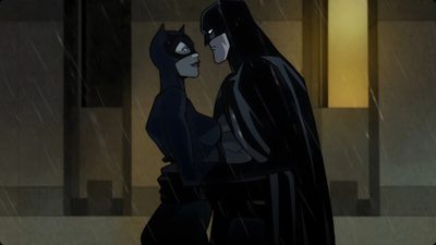 batman and catwoman standing in the rain with their heads touching each other's foreheads Batman The Long Halloween 2 Batman The Long Halloween Pfp, Batman The Long Halloween Selina Kyle, Batman The Long Halloween Selina, black