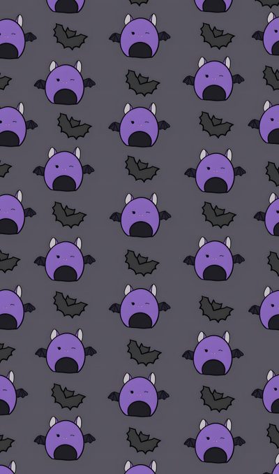 a purple and black pattern with bats on it Cute Halloween Squishmallow Kawaii Bat, Squishmallow Aesthetic, Halloween Squishmallows, dim gray