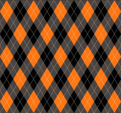 an orange and black checkered pattern with white stitches on the edges, as well as gray Halloween Argyle Halloween Argyle Plaid, Orange Black Gray Plaid, Scottish Plaid Halloween,