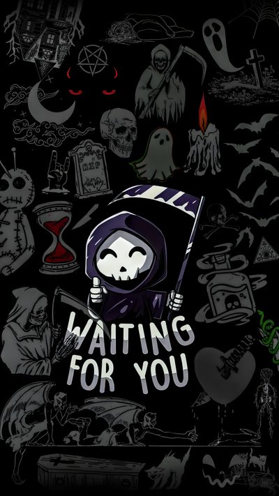 a bunch of stickers that say waiting for you Halloween For Boys Emo 4k Phone, Cool Dark Ghost, Iphone Grim Reaper, Reaper Iphone, Grim, black