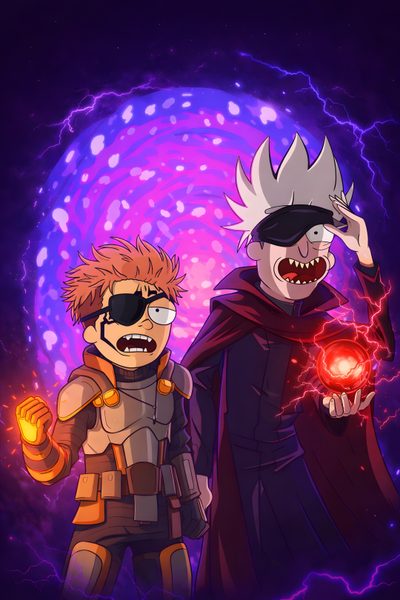 two cartoon characters standing next to each other in front of a purple and blue background Rick And Morty Halloween Rick And Morty, Cute Tattoos, Dark Aesthetic, Aesthetic, Anime, midnight blue