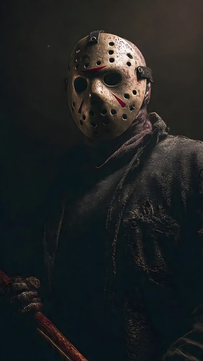 a man in a mask holding a baseball bat Jason Halloween Jason Friday 13th, Jason Poster, Horror Movie Pictures, Horror Movie Villians, black