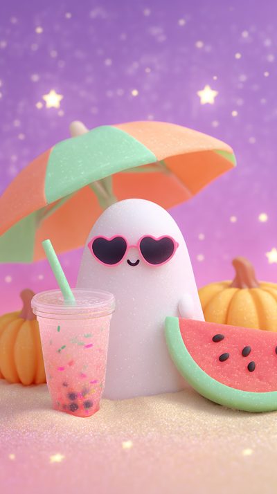 a watermelon slice with sunglasses and a drink in front of it on a purple background Halloween Summerween Pastel Pastel Cute Pink Halloween, Adorable Girly Cute Summer, Pastel Super Cute Cute Marshmallow, orchid