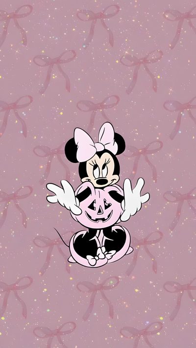 a cartoon mickey mouse sitting on top of a pink background Pink Disney Halloween Pink, rosy brown