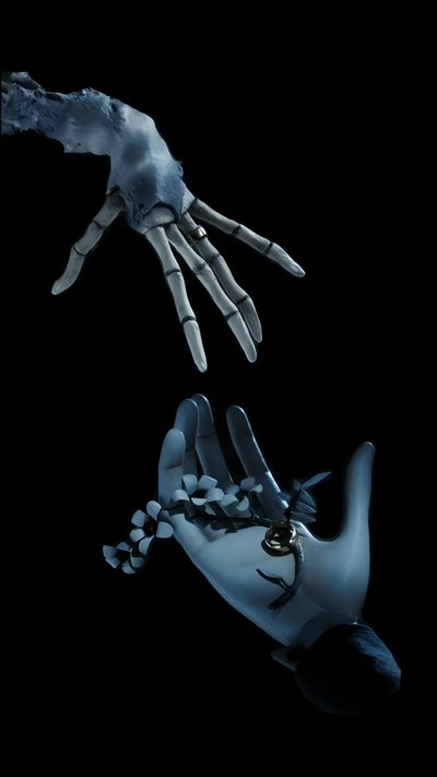 two hands reaching for each other in the air with one hand extended up to another Halloween Iphone Corpse Bride Psicodelico, Tim Burton Corpse Bride, Tim Burton Art, Tim Burton Movie, black