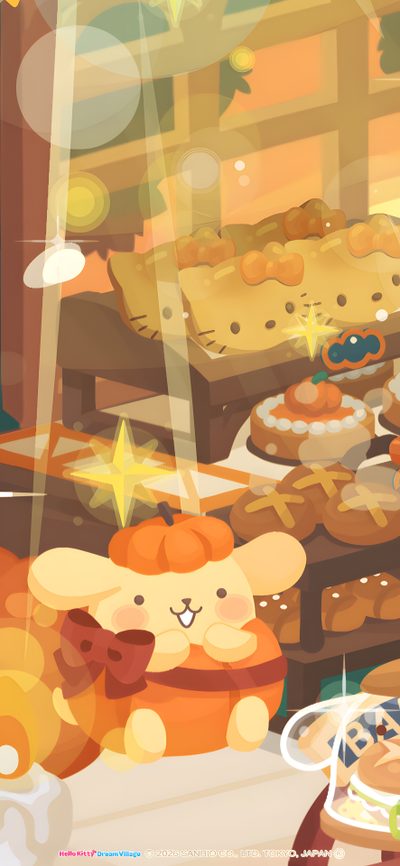 a cartoon bear sitting in front of some pies Pom Pom Purin Halloween Pumpumpurin, Pompompurin, Sonic Heroes, Creative Names, Sanrio, Christian, sandy brown