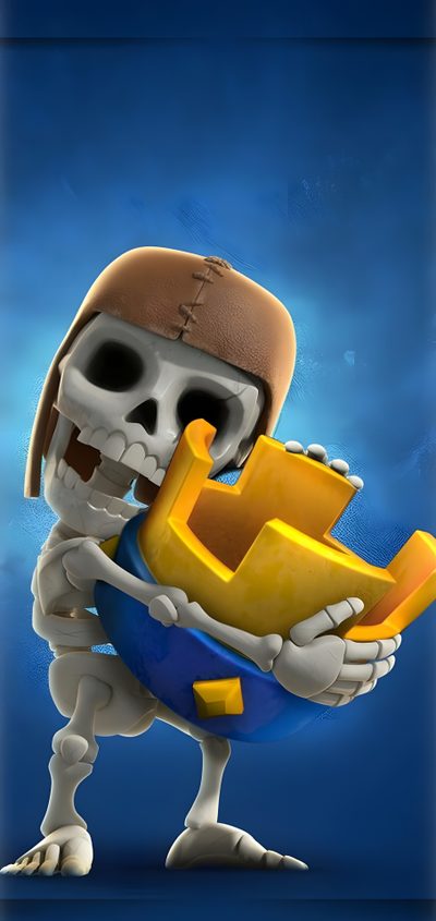 a cartoon skeleton holding a blue and yellow object in it's right hand while wearing a baseball cap Clash Royale Halloween Clash Of Clans, Ratatouille Disney, Clash Of Clans Iphone, dark slate gray