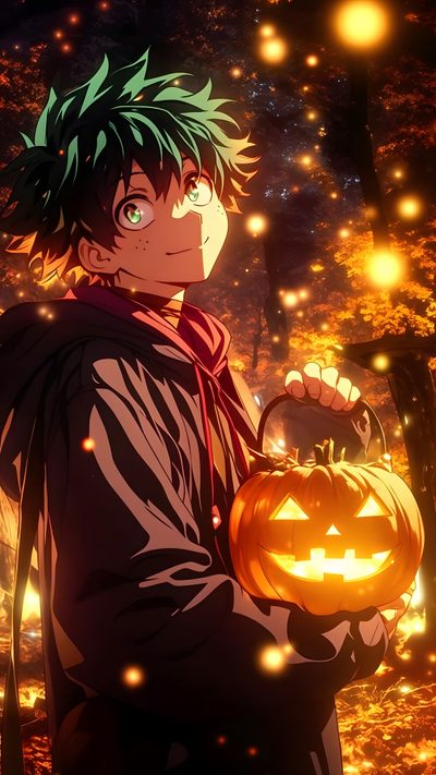 an anime character holding a pumpkin in his hand Izuku Midoriya Izuku Midoriya Halloween My Hero Academia Cosplay, Izuku Midoriya, Boku No Hero Academia, maroon