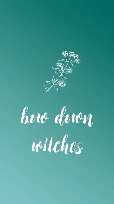 the words bow down witches against a blue background with white flowers on it's stem Basic Witch Halloween Sarah Sanderson Iphone, Cute Wicked Phone, Sanderson Sisters Iphone, cadet blue