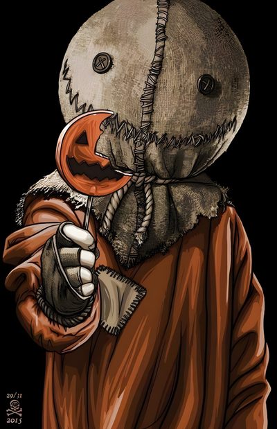 a drawing of a person wearing a scary mask and holding an orange object in his hand Halloween Sam Horror Characters, Metropolis, Horror Movie Characters, Halloween, dark slate gray