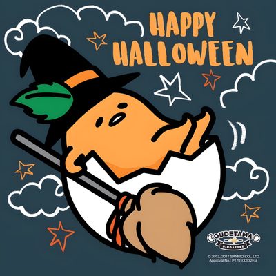 an image of a cartoon character holding a broom and wearing a witch's hat Gudetama Halloween Gudetama Thanksgiving, Gudetama Halloween, Sanrio Gudetama Icon, dark slate gray