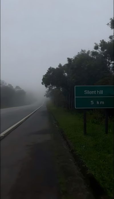there is a sign on the side of the road that says silent hill 5 km Halloween Hill Silent Hill Road, Silent Hill Hd, Silent Hill 4k, Silent Hill Irl, dark slate gray