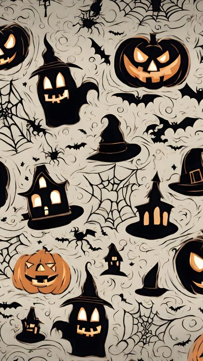 halloween themed wallpaper with pumpkins and bats Halloween Tan And Black Halloween, Halloween Design, Halloween Wall Paper Design,