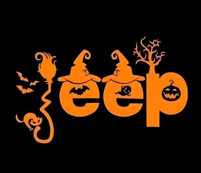 the word eep with witches and pumpkins on it Halloween Jeep Jeep Halloween Decor, Halloween Jeep Decor, Jeep Halloween Decorations, black