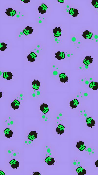 a purple background with green and black shapes Purple And Green Halloween Green Spooky Aesthetic, Cauldron Iphone, Casper Spell,