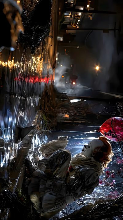 a woman is standing in the rain with her head down and an umbrella up above her Halloween Movie 4k Pennywise Horror, Pc 4k Horror, Pennywise 4k, 2160x3840 Hd, Pennywise, black