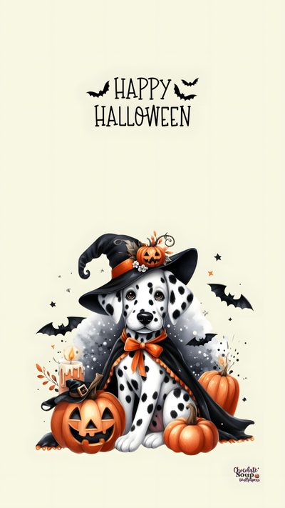 a dalmatian dog wearing a witches hat and sitting next to a jack - o'- lantern Dog Halloween Iphone Halloween Soup, Halloween Iphone, Dog Phone, Holiday Pictures, Iphone Background, beige