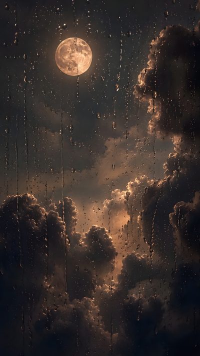 the sky is full of rain and clouds as it passes by in front of a full moon Rainy Halloween Night Sky Aesthetic, Beautiful Art, dark slate gray