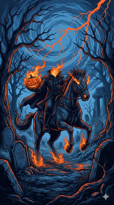 a man riding on the back of a horse Spirit Halloween Ghost Rider Kuda, The Headless Horseman, Headless Horseman Background, dark slate gray