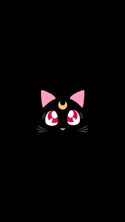 a black cat with red eyes and a pink bow on it's head in the dark Sailor Moon Halloween Sailor Moon Cat, Luna Sailor Moon, Sailor Moon Luna Aesthetic, Black Sailor Moon,