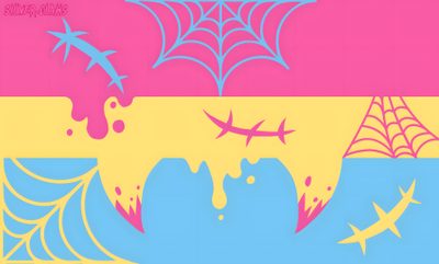 an image of a spider web on the side of a wall with paint dripping from it Halloween Pride Flag Pride Halloween Flags, Halloween Pride Flags, Pansexual Flag, Get To Know Me, wheat