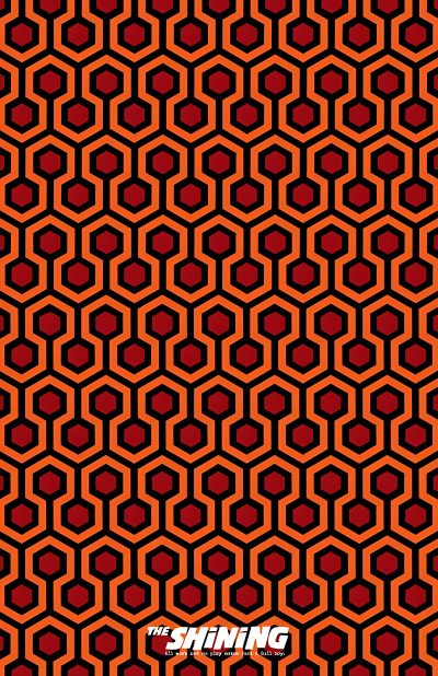 an orange and red pattern with the word's name on it Halloween Hexagon The Shining Hotel Pattern, The Shining Carpet Iphone, The Shining Hexagon Carpet, dark red